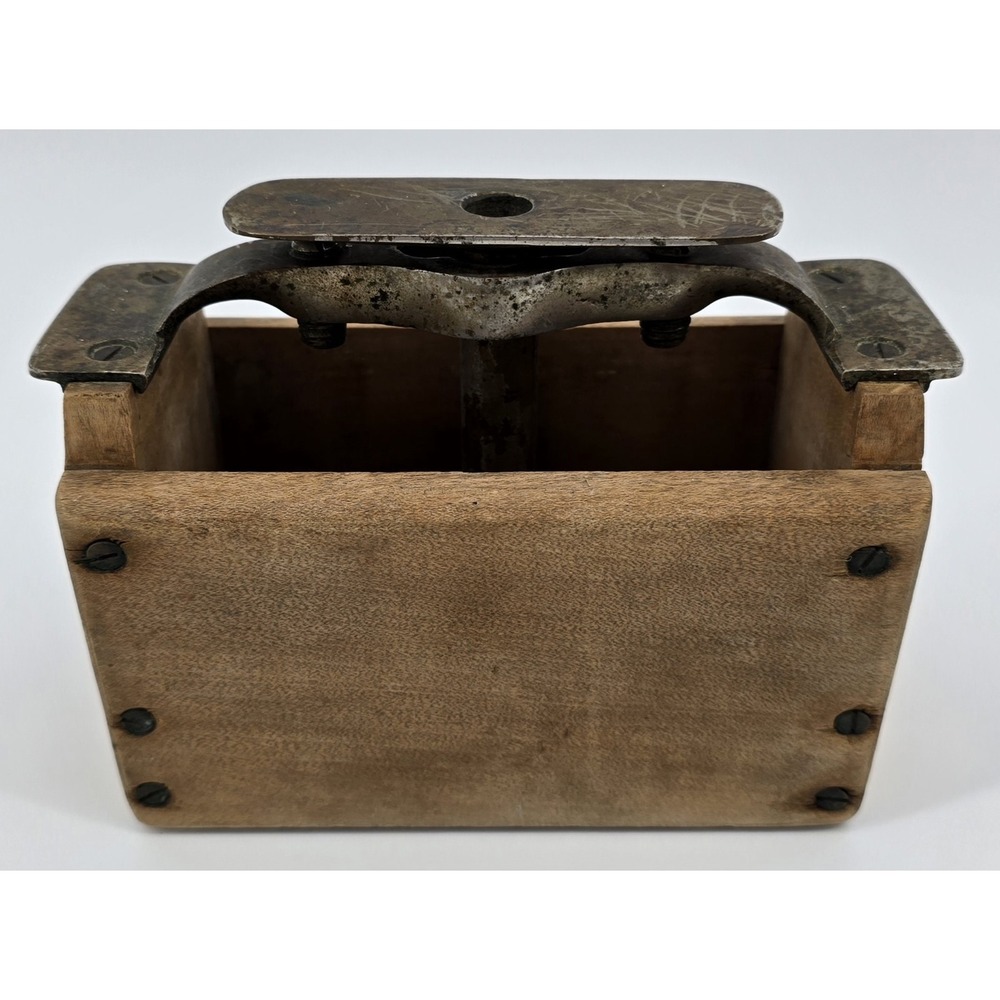 Antique Butter Pat Mold Stamp Press Dairy Criss Cross Brass Wood Farm Decor Rare